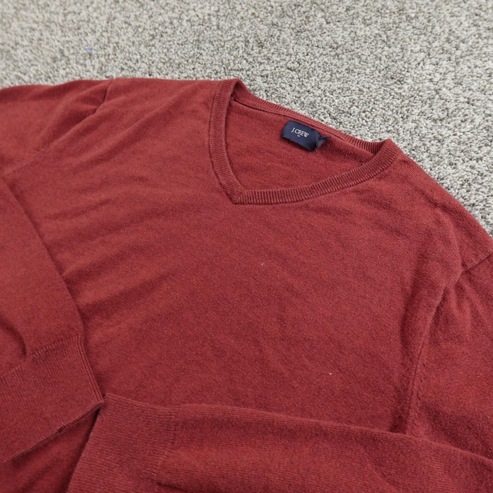 J Crew Sweater Mens M Red Cotton Merino Wool Knit Pullover V Neck Cozy Soft Warm